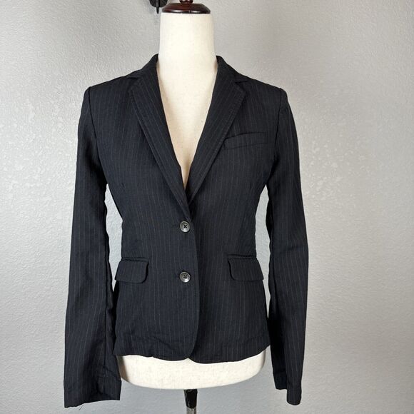 Rag & Bone Womens Pinstripe 2 Button Blazer Size 2 Black Lightweight Wool - Picture 1 of 8